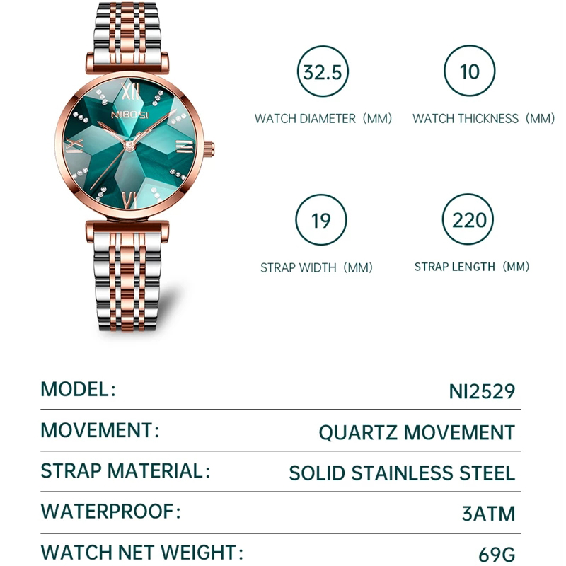 NIBOSI Fashion Rhombus Mirror  - Luxury Watch Top 10 ulasan dan harga